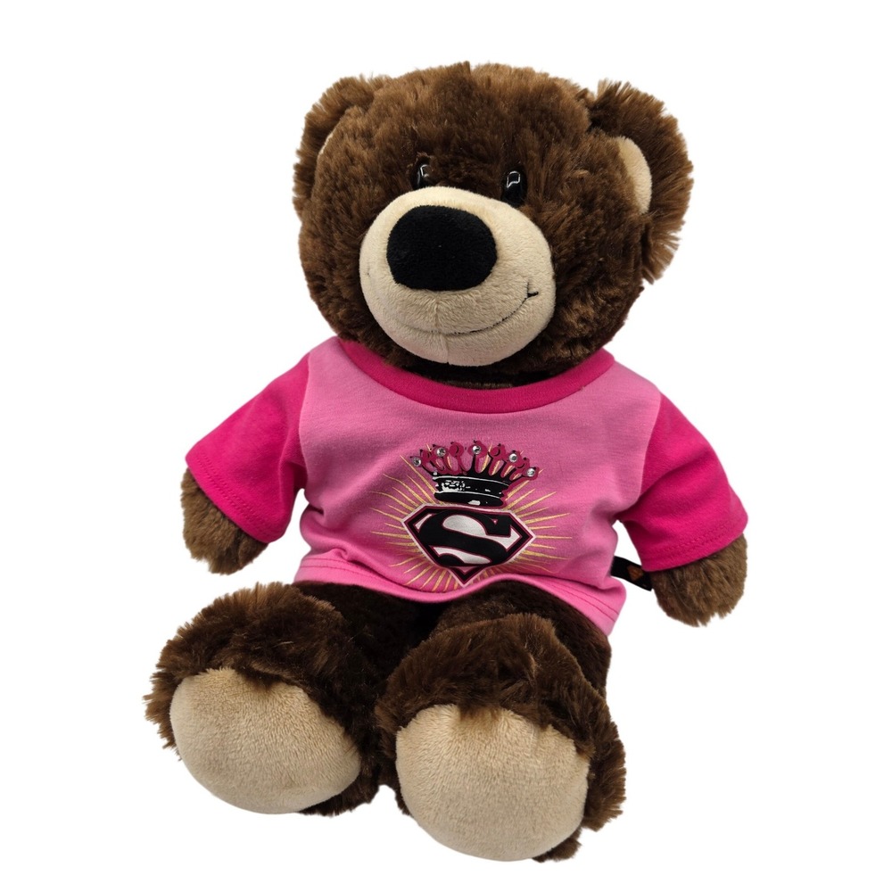 Build A Bear Brown Teddy Bear Pink Superman Shirt Stuffed Animal Soft Plush BAB